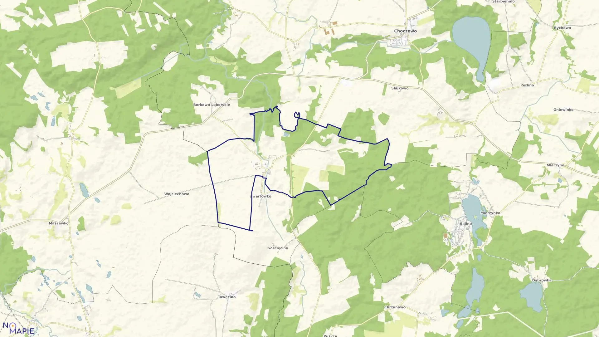 Mapa obrębu Zwartowo w gminie Choczewo